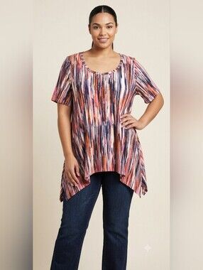 ​Artisan NY Abstract Stripe Sharkbite Tunic Top 1X Bobo Artsy Lagenlook